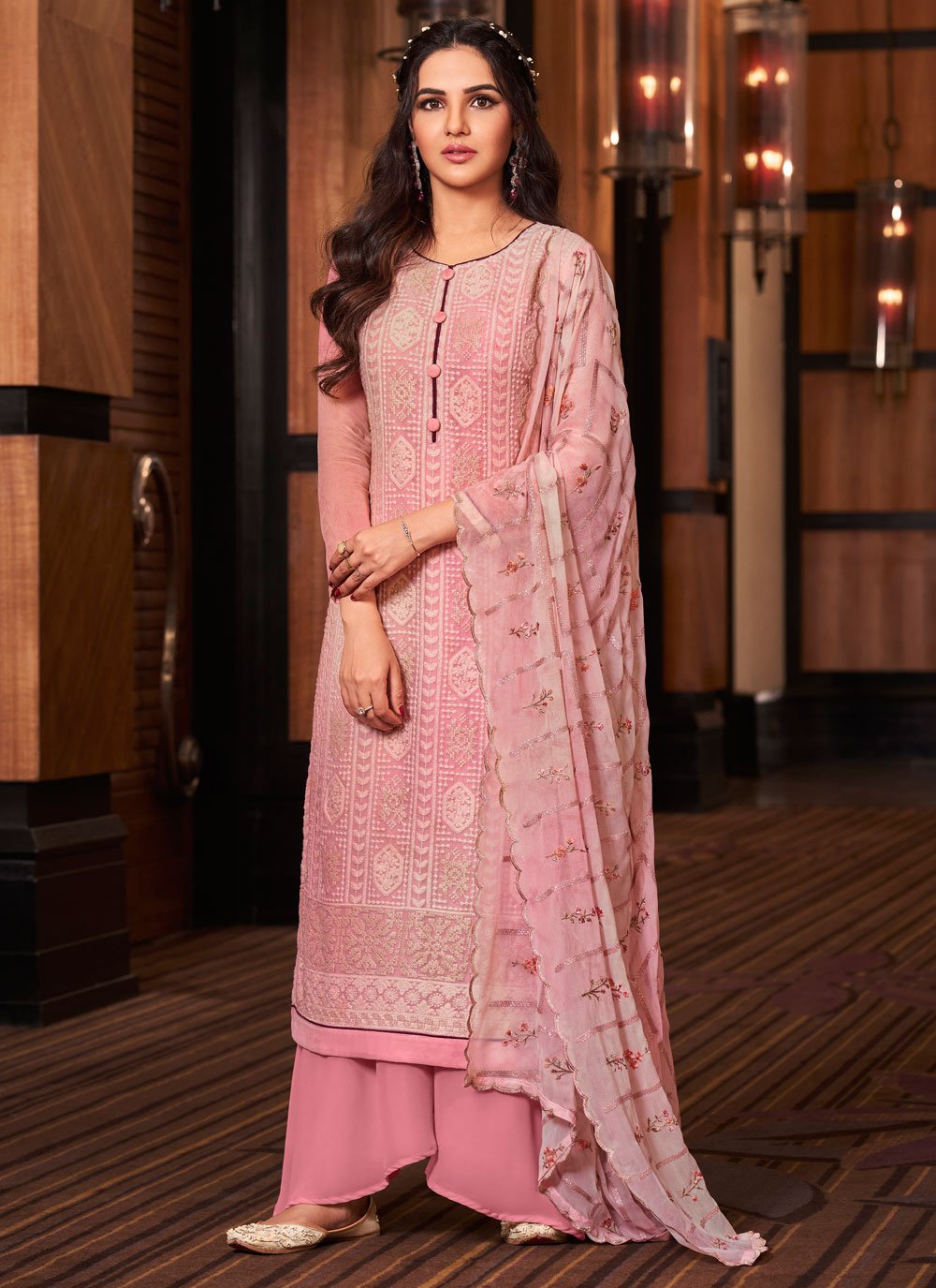 Pink Faux Georgette Sequins Designer Pakistani Salwar Suit
