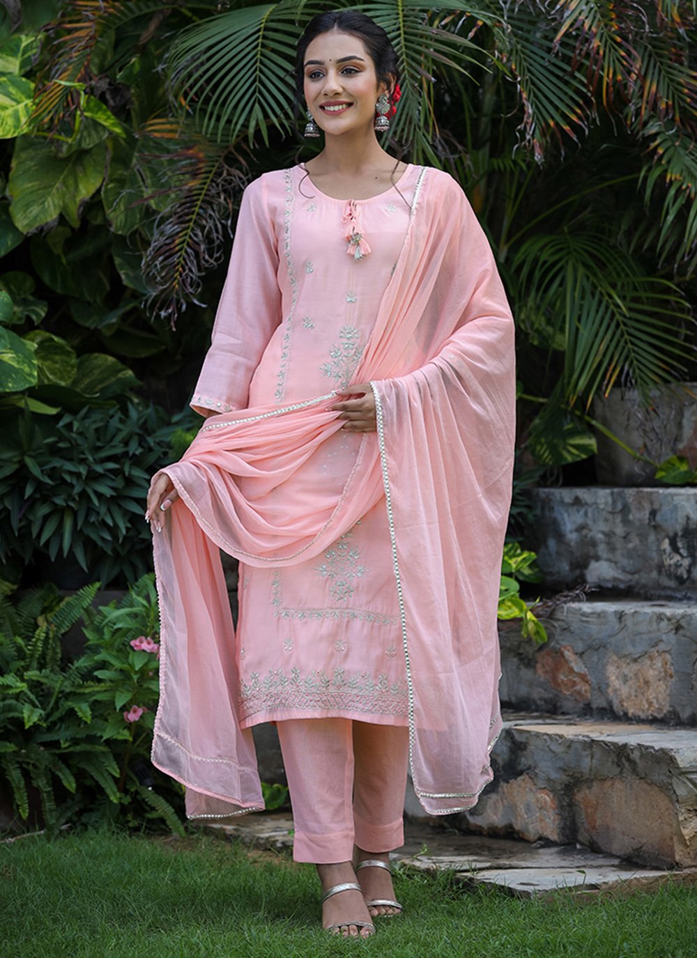 Pink Festival Silk Readymade Salwar Kameez