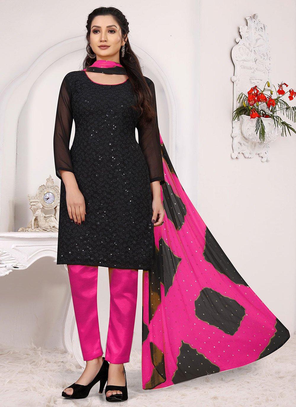 Pink Georgette Casual Designer Salwar Suit