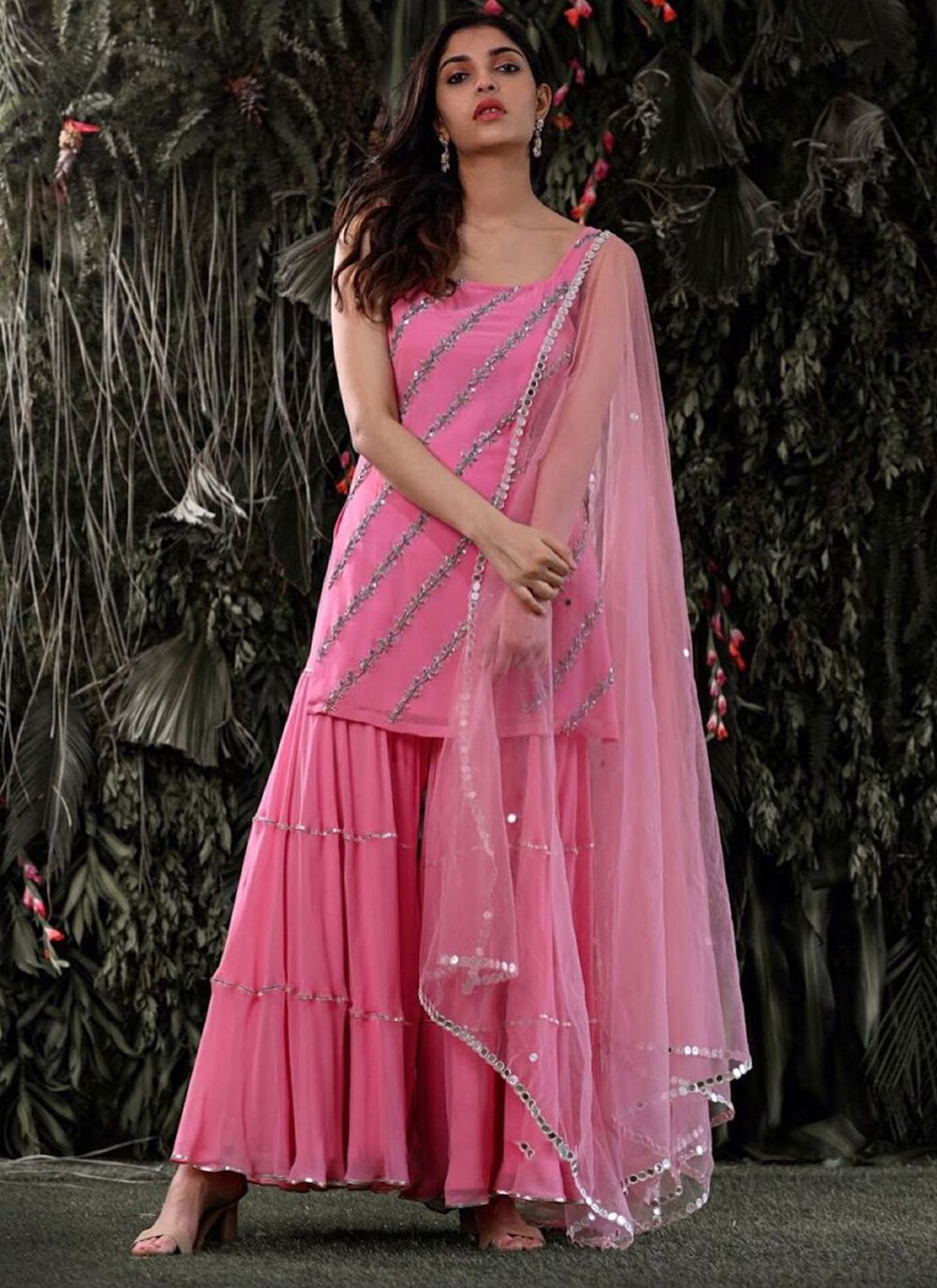 Buy Pink Georgette Designer Palazzo Salwar Suit : 222726 -