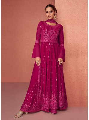 Pink Georgette Resham Readymade Salwar Suit