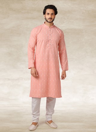 Pink Handloom Cotton Kurta Pyjama