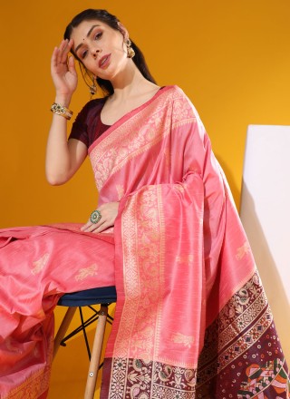 Pink Handloom silk Saree