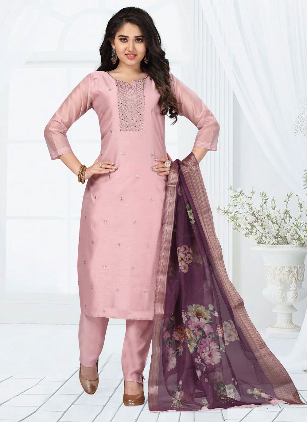 Pink Handwork Pant Style Suit