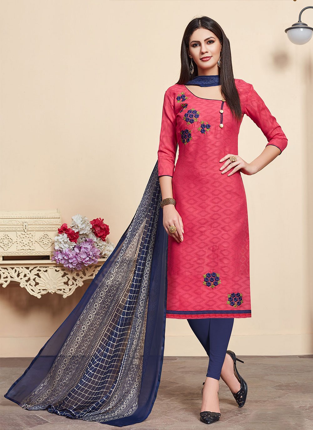 Pink Jacquard Weaving Salwar Suit