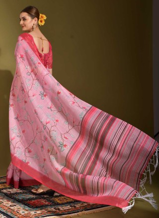 Pink Linen Party Trendy Saree