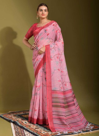 Pink Linen Party Trendy Saree
