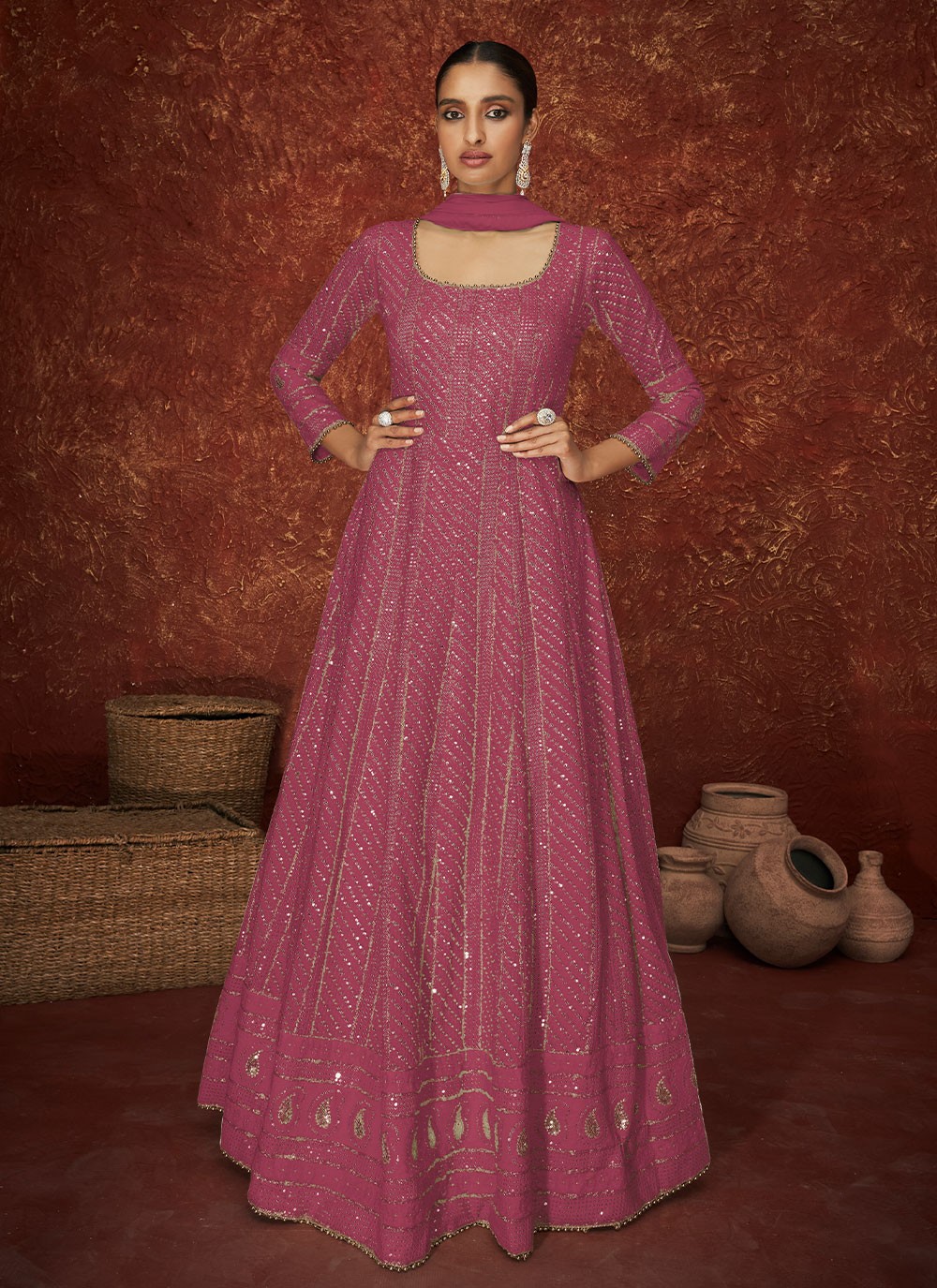 Pink Mirror Floor Length Designer Salwar Suit