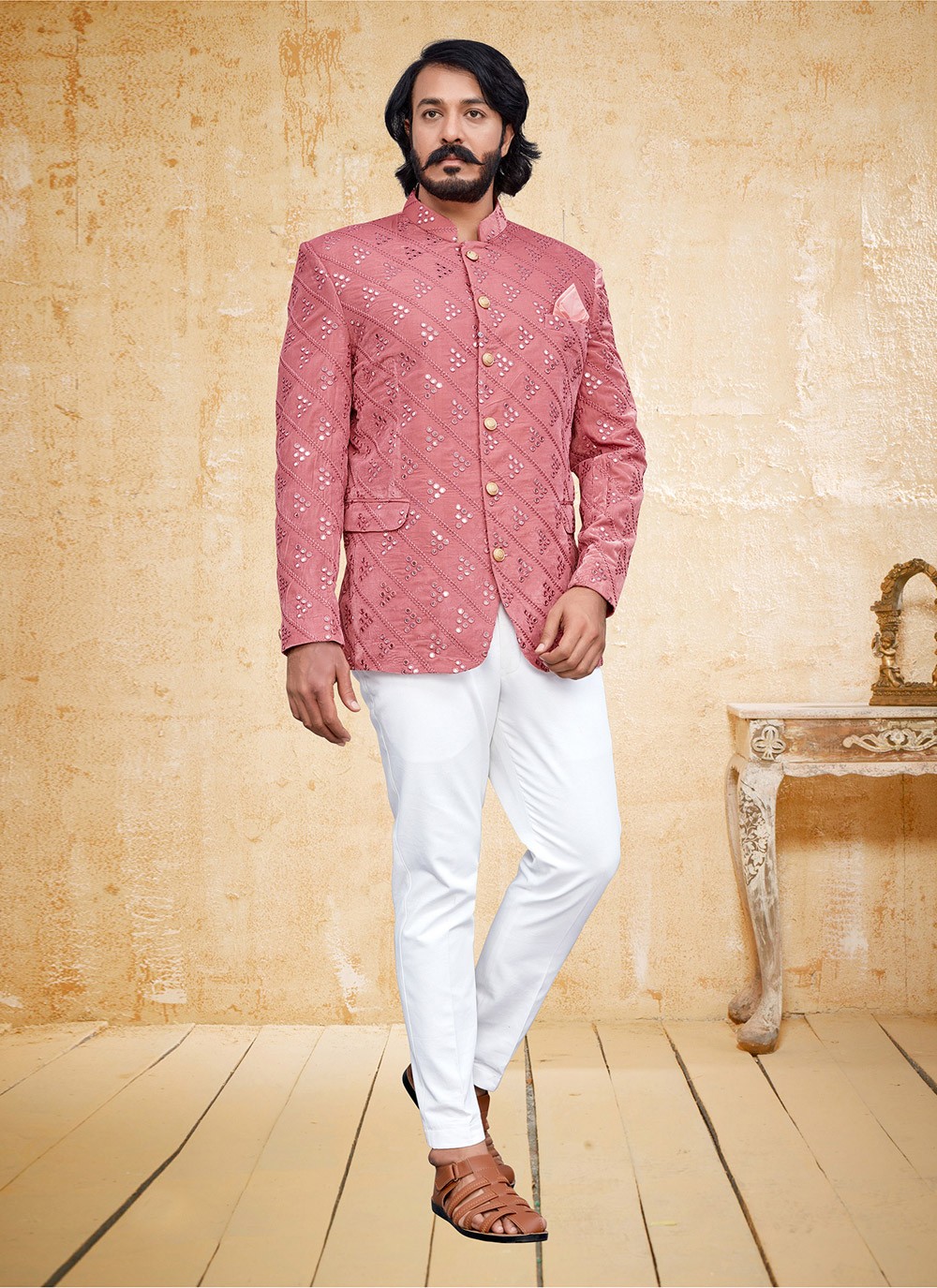 Buy Online Pink Mirror Jodhpuri Suit : 236294