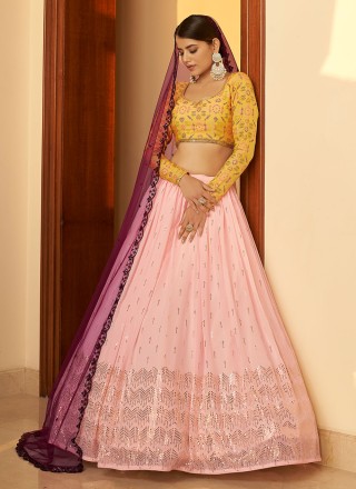 Pink Mukesh Wedding Designer Lehenga Choli