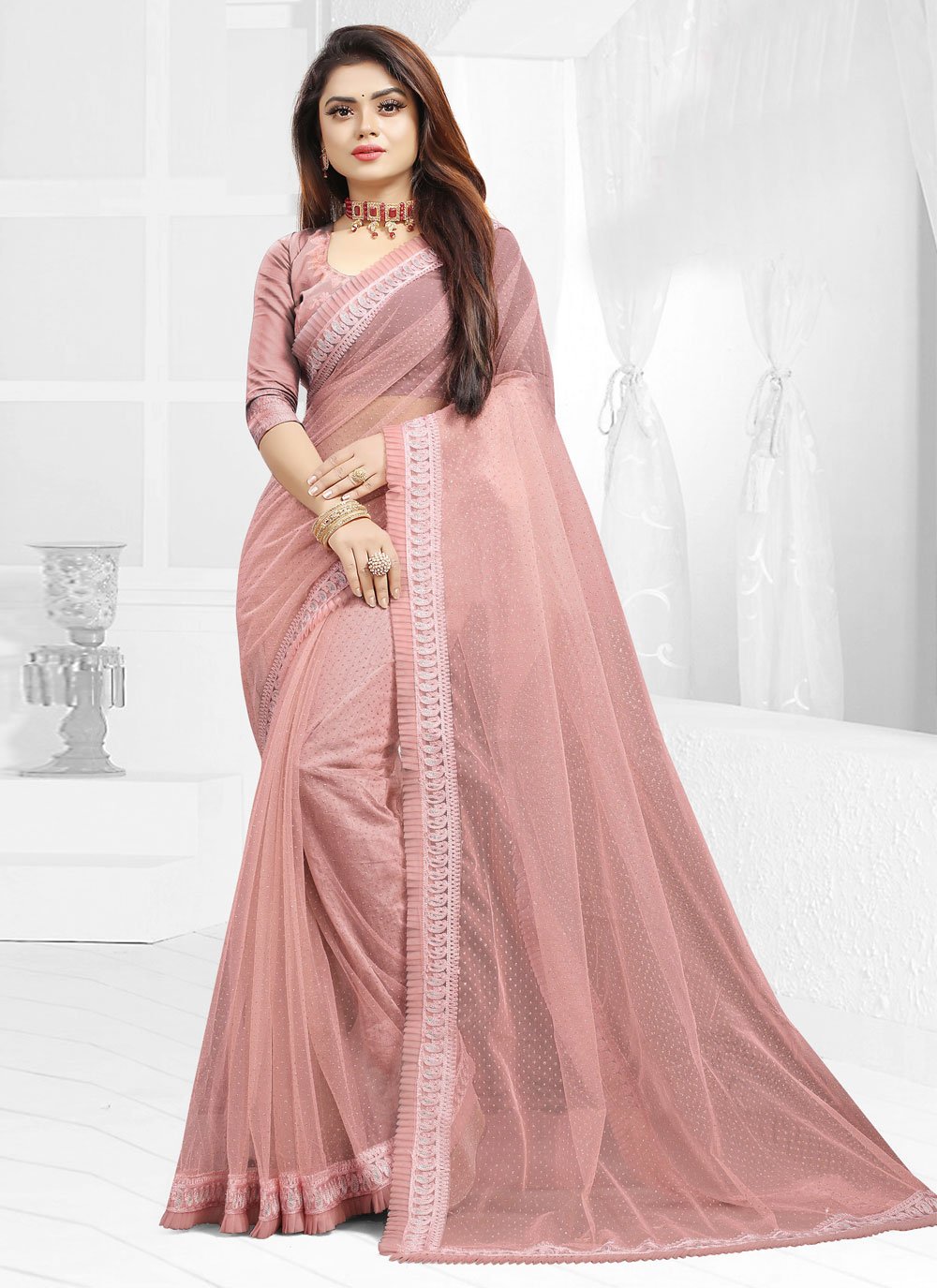 Pink Net Classic Designer Saree