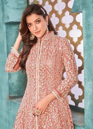 Net Sequins Designer Floor Length Suit