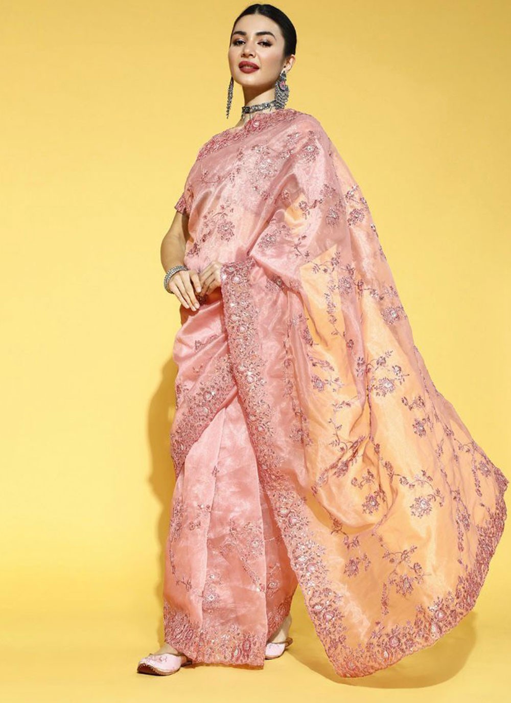 Pink Organza Designer Saree