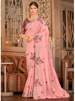 Pink Organza Wedding Contemporary Saree