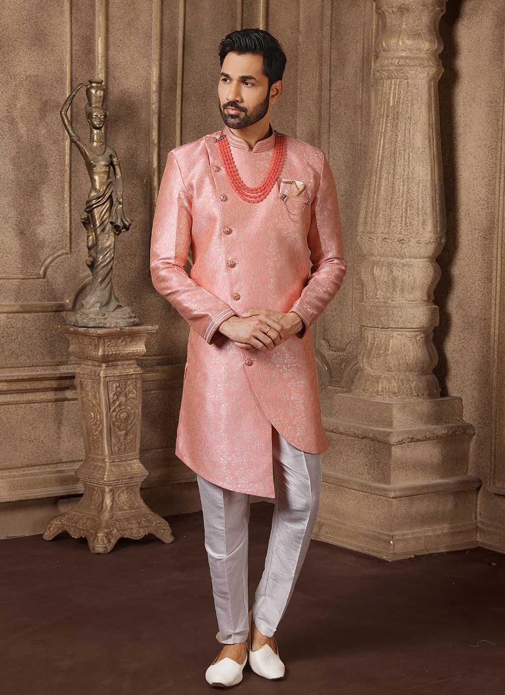 Pink Party Jacquard Silk Indo Western