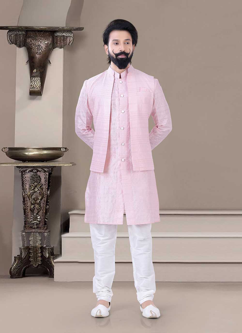 The timeless Devdar Bandhgala exudes class and sartorial finesse, crafted  with fine Matka s… | Indian wedding suits men, Groom dress men, Wedding dresses  men indian