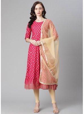Pink Printed Cotton Salwar Suit