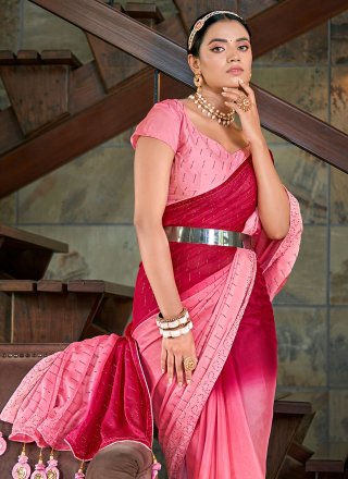 Pink Rangoli Sequins Contemporary Saree