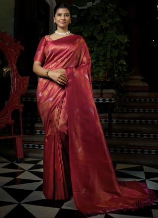 Pink Raw Silk Designer Traditional Saree