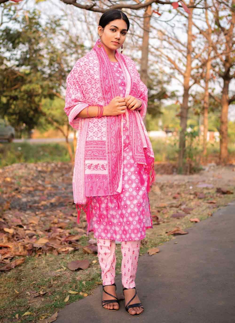 Pink Rayon Pant Style Suit