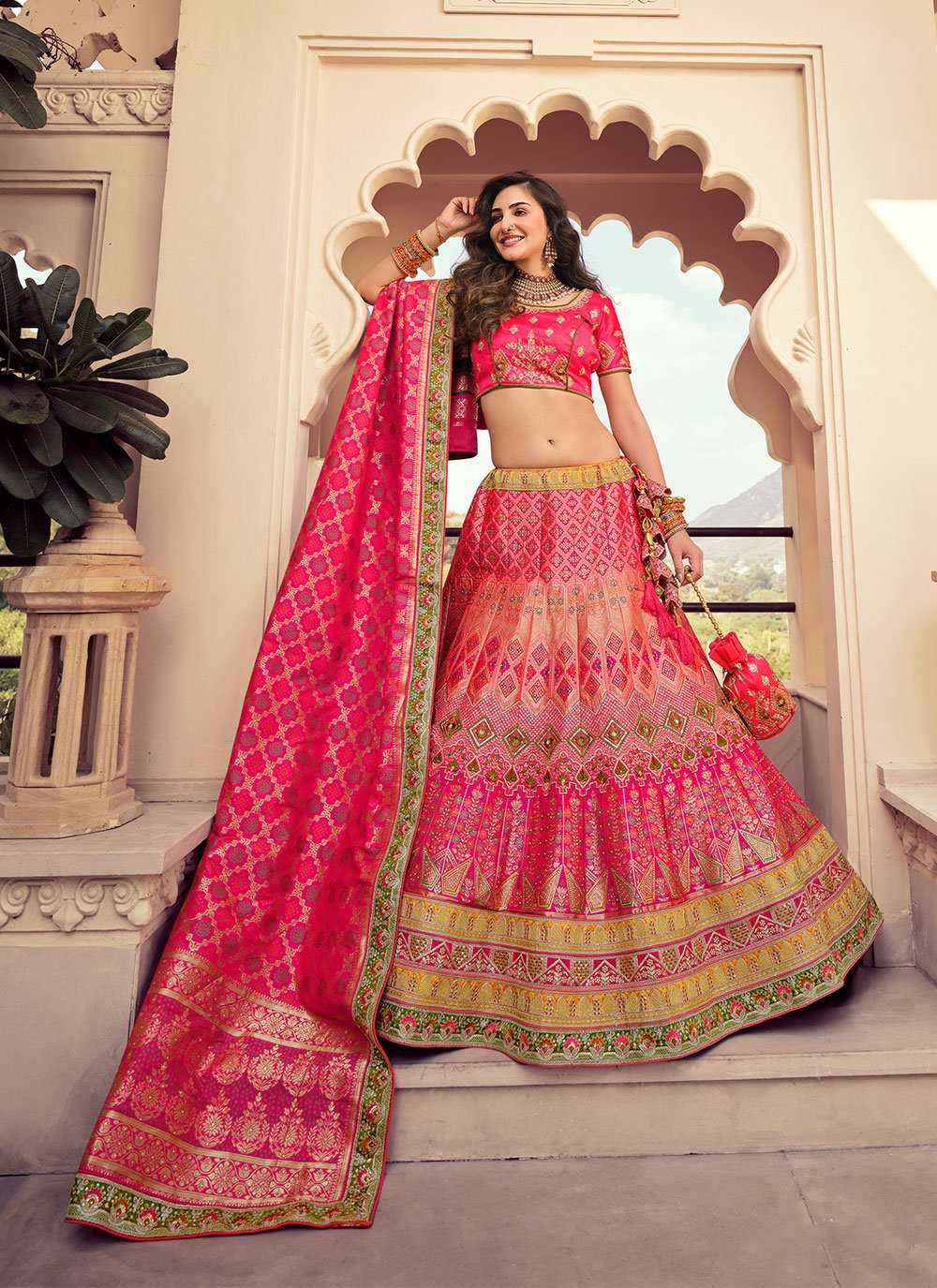 Pink Resham Banarasi Silk Lehenga Choli