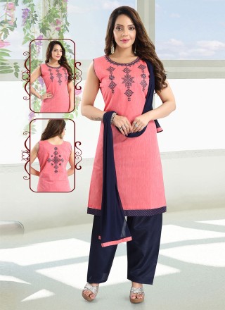 Pink Resham Chanderi Cotton Readymade Salwar Suit