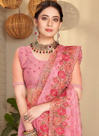 Pink Resham Contemporary Saree