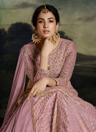 Pink Resham Net Trendy Salwar Suit