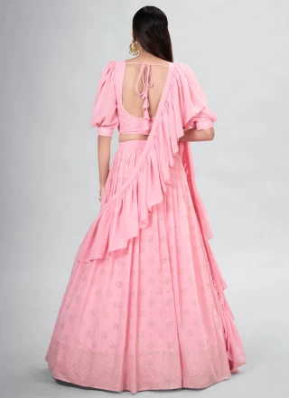 Pink Sequins Georgette A Line Lehenga Choli