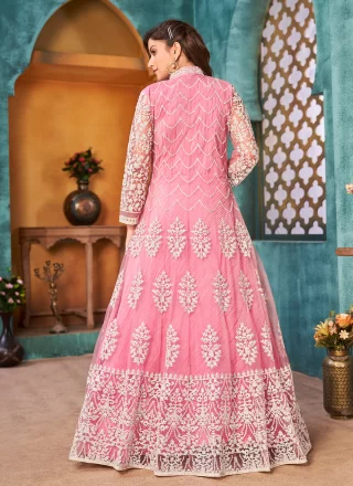Pink Sequins Net Designer Floor Length Suit
