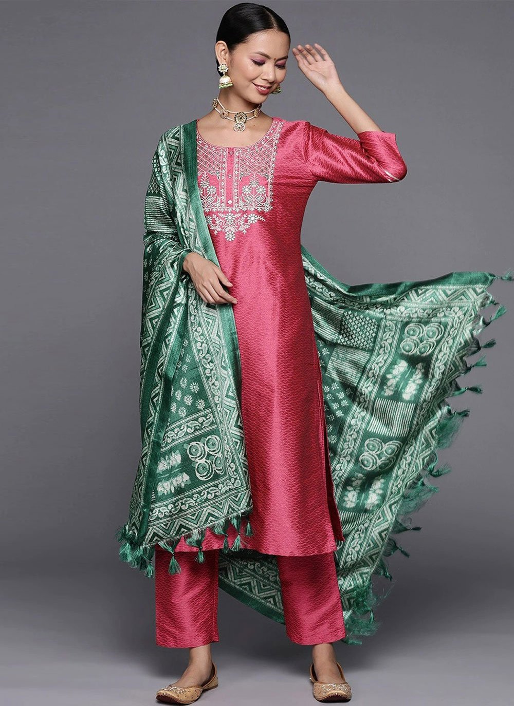Pink Silk Blend Designer Straight Suit