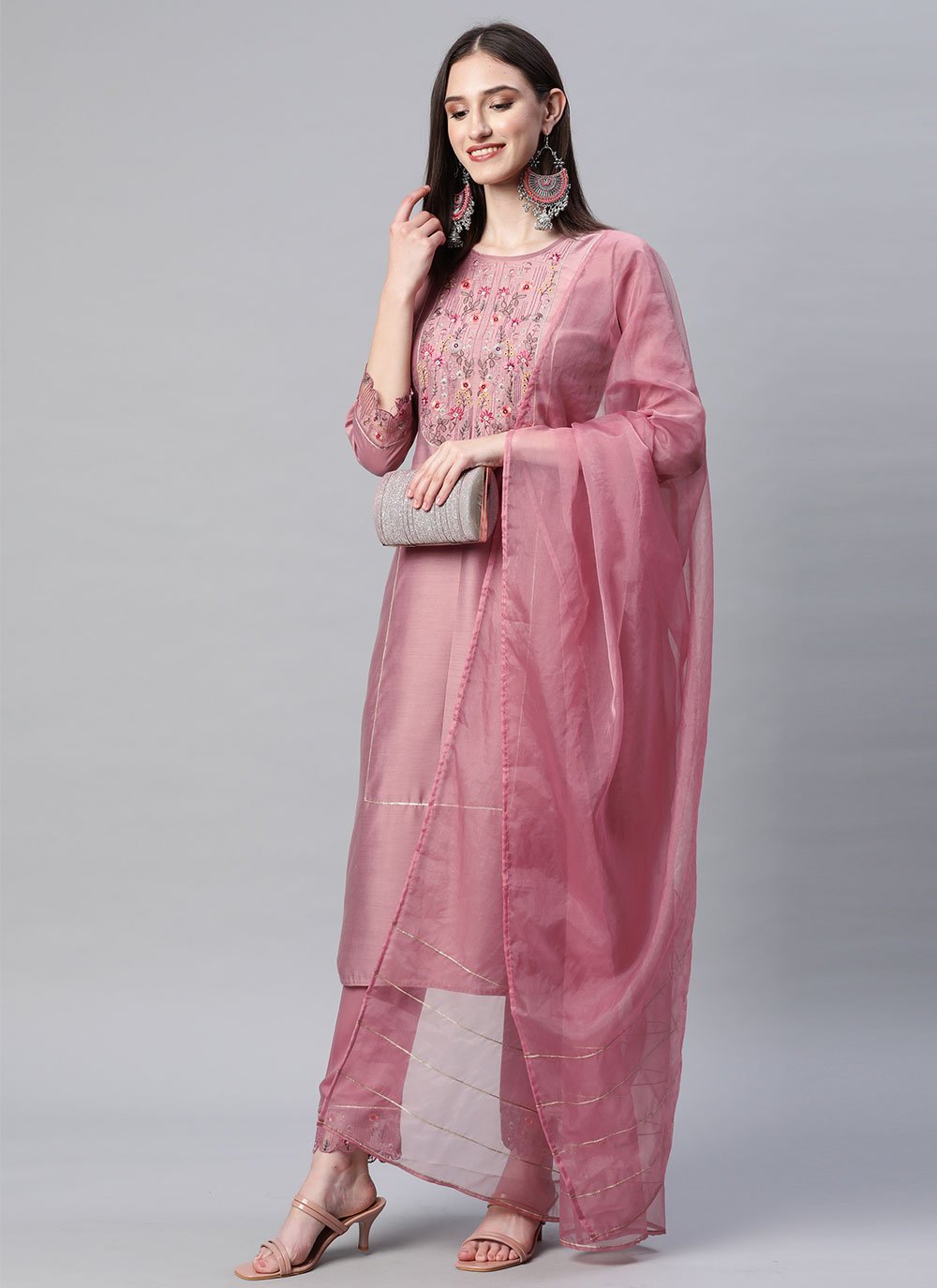 Pink Silk Readymade Salwar Kameez
