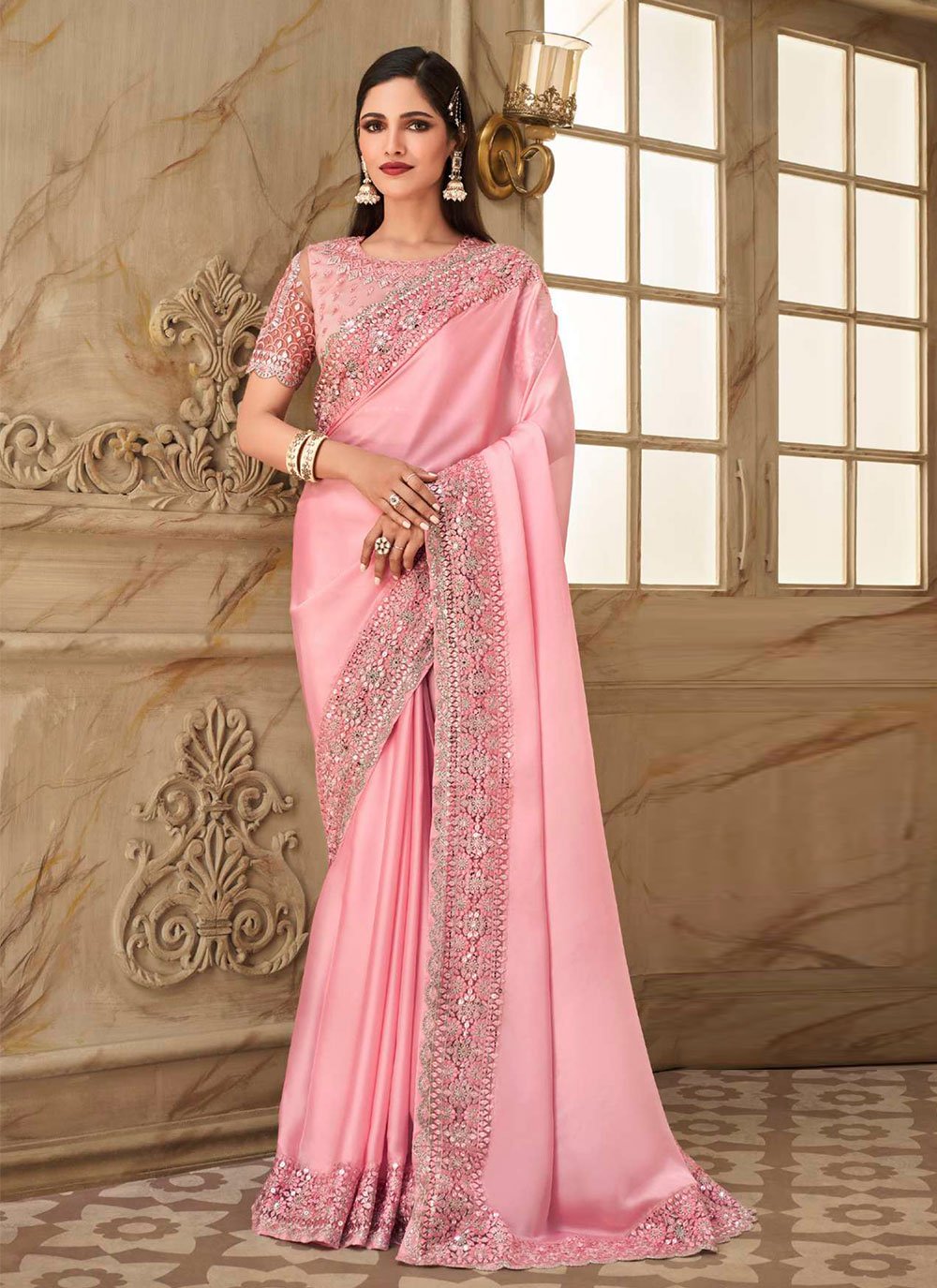 Pink fancy clearance saree