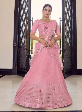 Pink Thread Wedding A Line Lehenga Choli