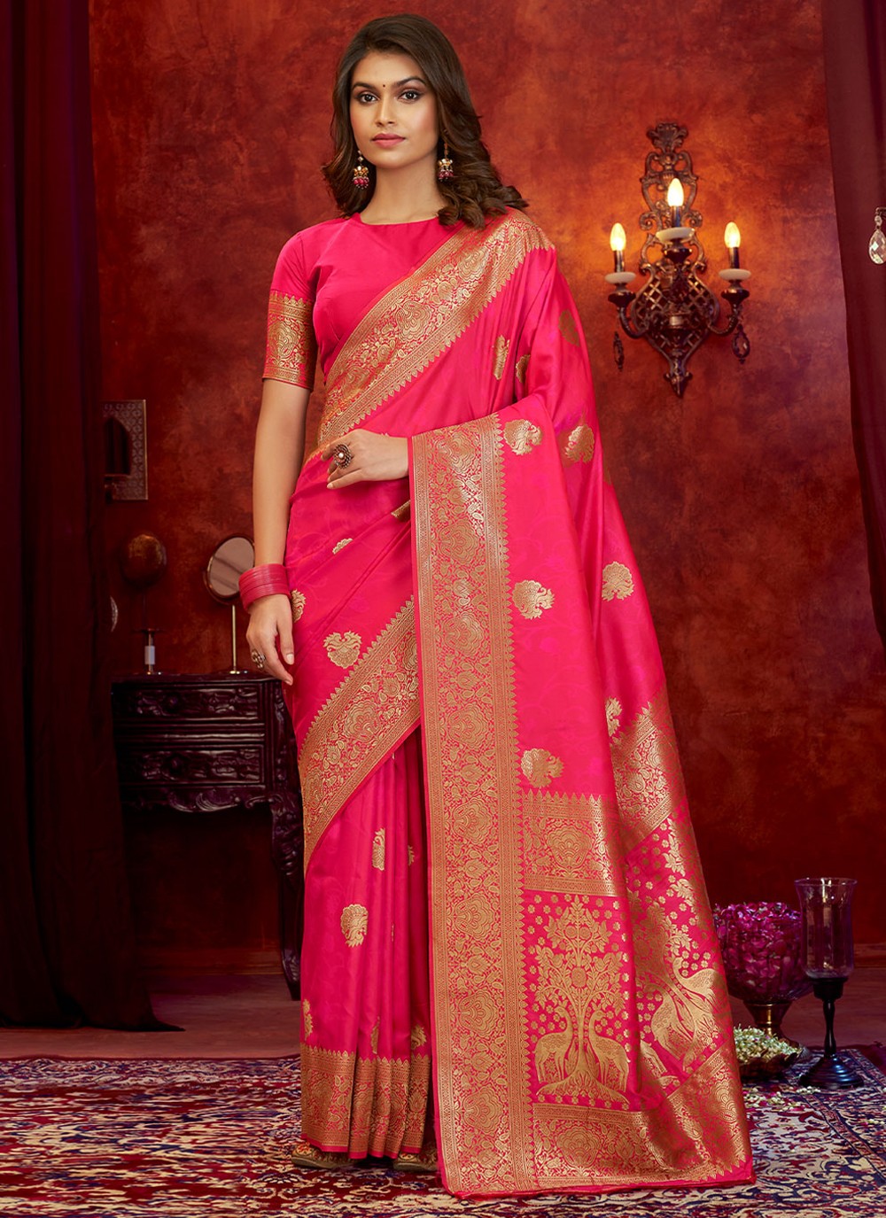 Pink Weaving Banarasi Silk Contemporary Saree