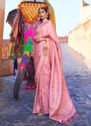 Pink Weaving Handloom silk Classic Saree