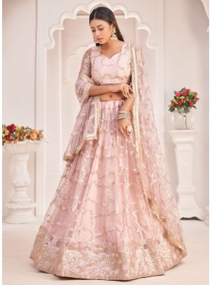 Pink Wedding Net Designer Lehenga Choli