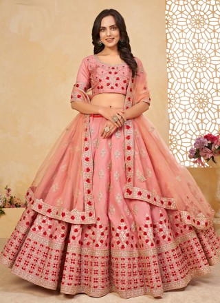 Pink Wedding Silk A Line Lehenga Choli