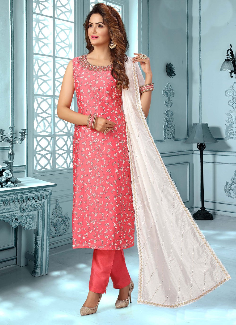 Pink Wedding Silk Pant Style Suit