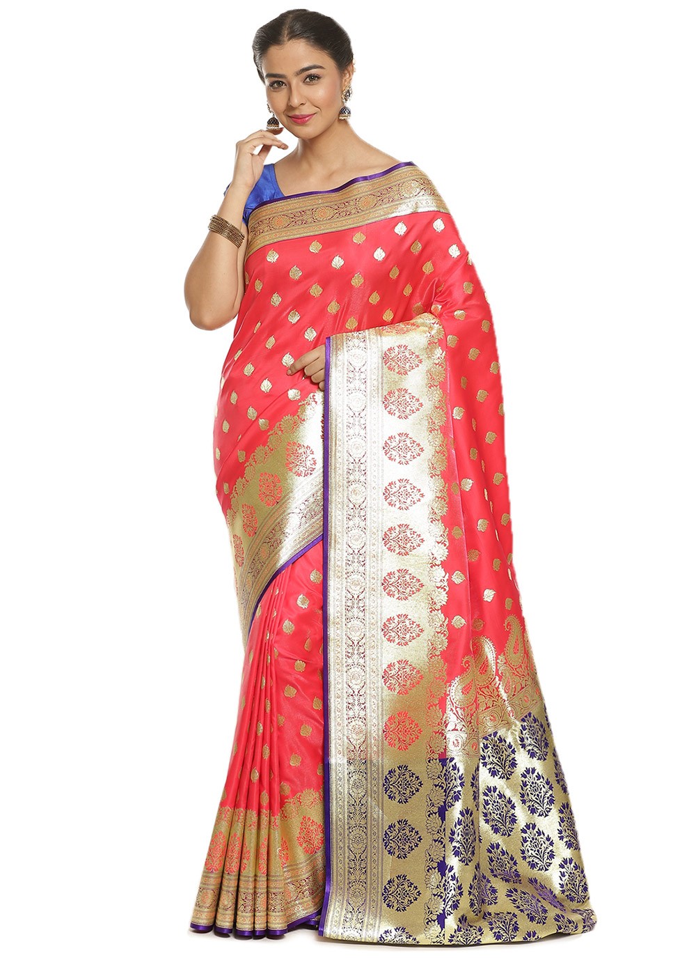 Pink Woven Mehndi Designer Traditional Saree