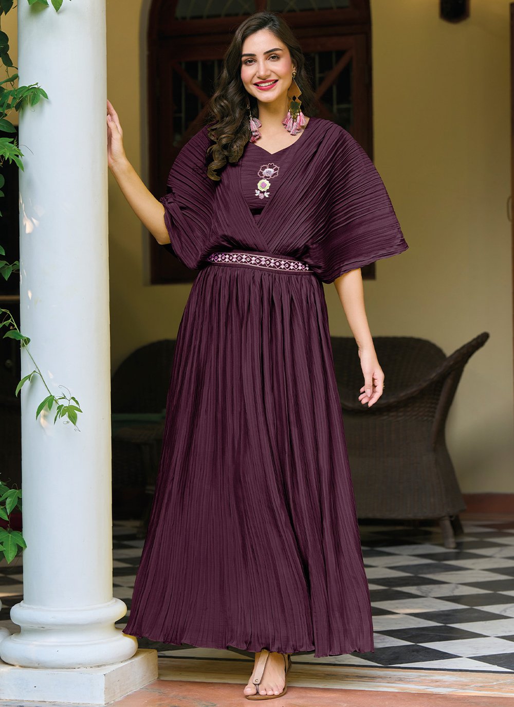 Plain Chinon Purple Readymade Gown