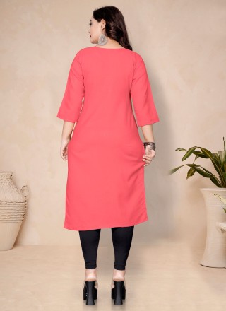 Plain Cotton Pink Designer Kurti