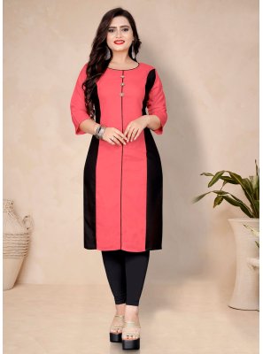 Plain Cotton Pink Designer Kurti