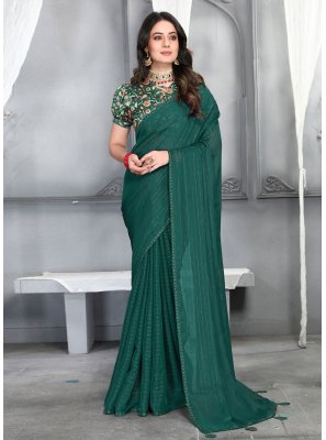 Plain Green Silk Contemporary Saree
