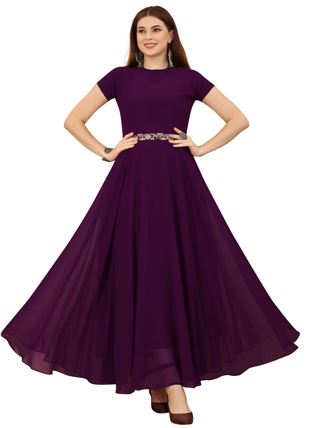 Plain Purple Georgette Readymade Gown