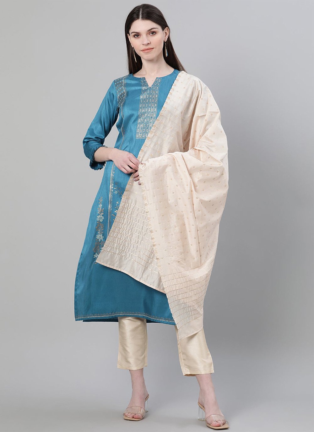 Poly Silk Print Churidar Salwar Suit