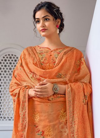 Print Orange Designer Pakistani Suit 