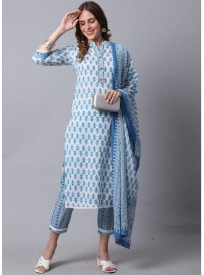 Printed Blue Readymade Designer Salwar Suit 