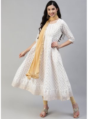 Printed Cotton White Salwar Suit