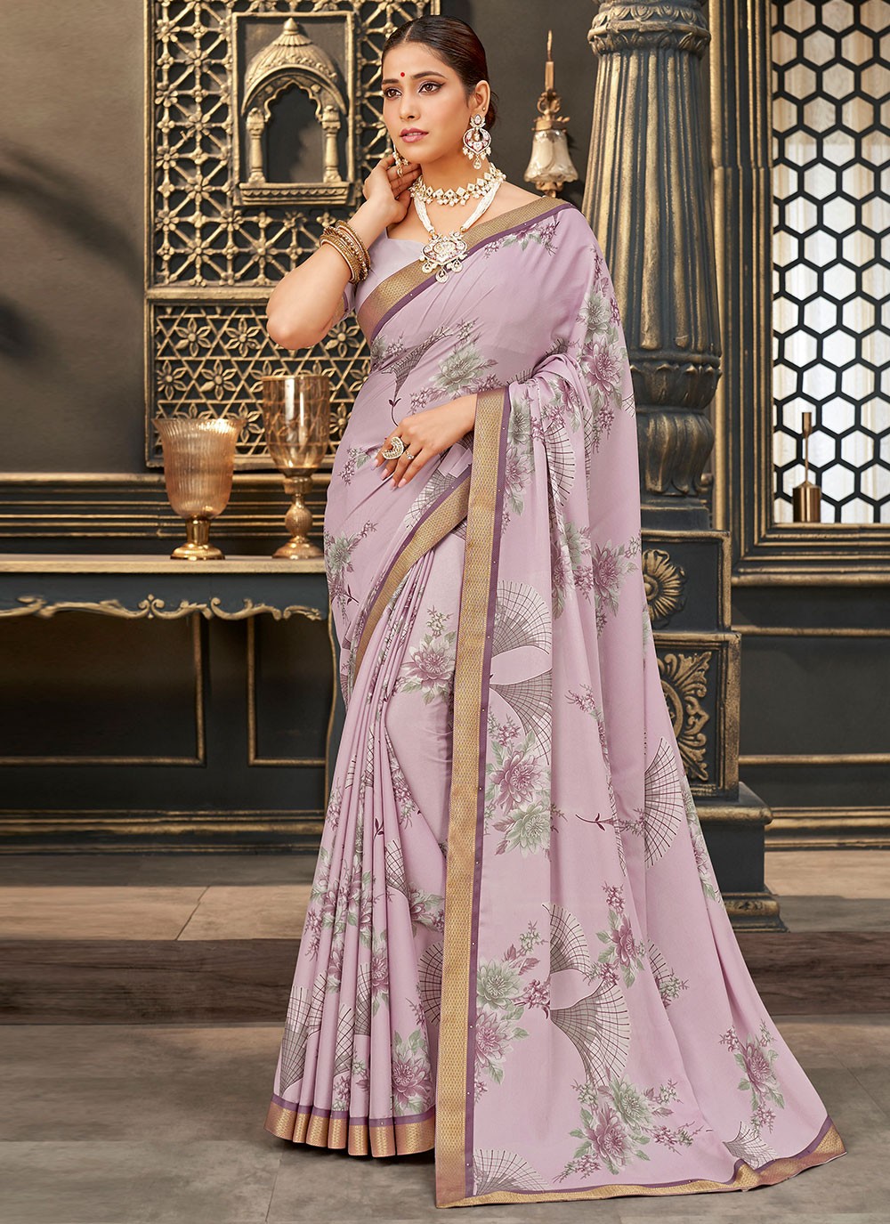 Printed Fancy Fabric Trendy Saree in Mauve 